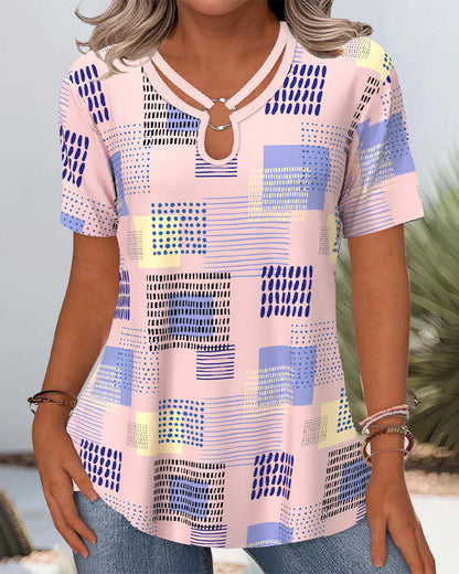 T-shirt met uitsparing, V-hals, bedrukt casual