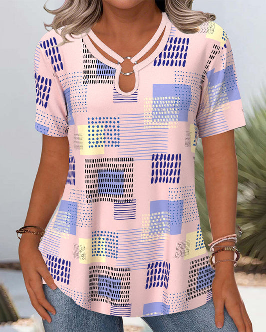 T-shirt met uitsparing, V-hals, bedrukt casual