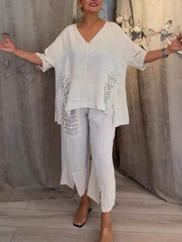 WIT | Tweedelige zomeroutfit met moeiteloze elegantie en vloeiend comfort voor zonnige dagen