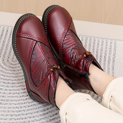 VanHolsen™ | Vintage Bloemen Leren Enkellaarsjes