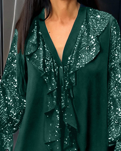 Effen Kleur Wijde Blouses Met Ruches