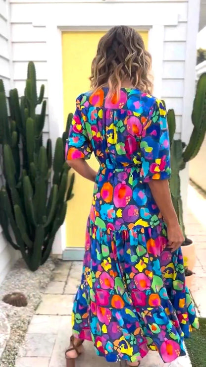 Dames midi-jurk met bloemenprint