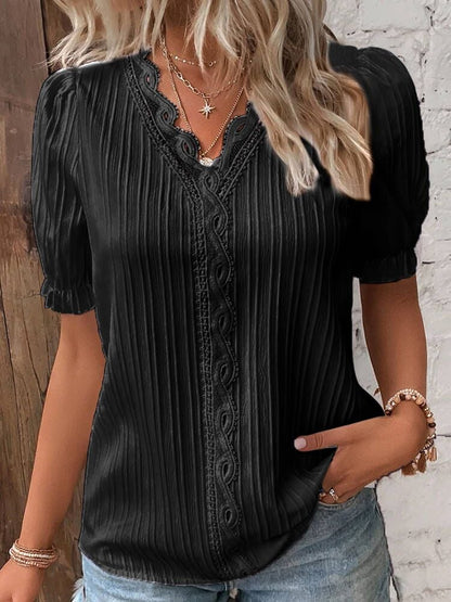 🔥Elegant V-hals shirt met effen kant