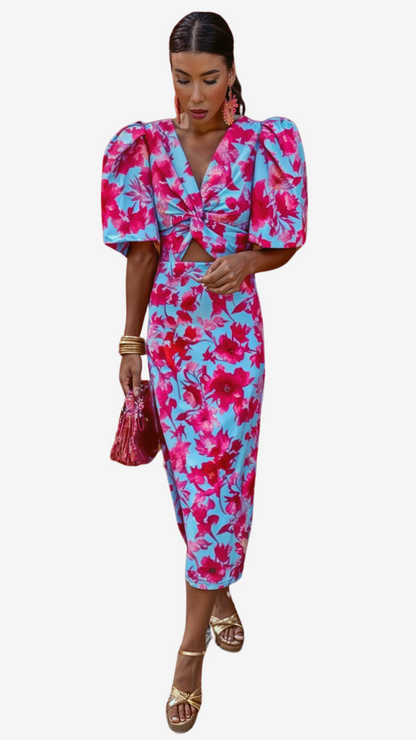 Ella™ | Geplooide jurk met kleur