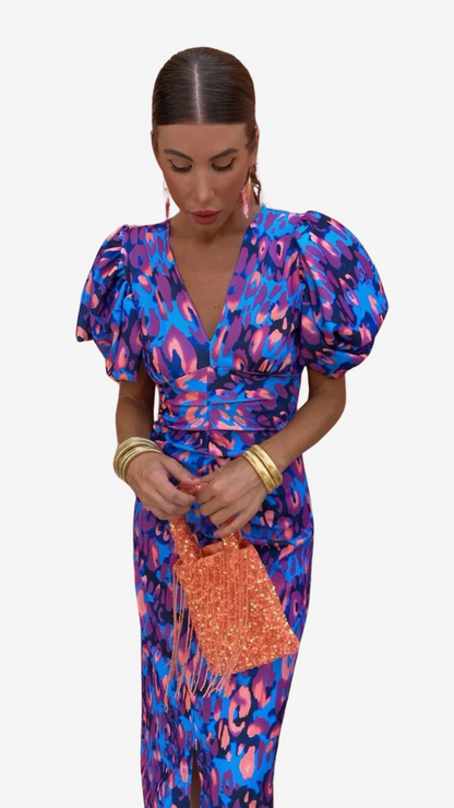 Ella™ | Geplooide jurk met kleur