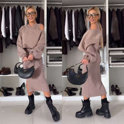 Leah Luxe | Set met Cold-Shoulder Top en Midi-Rok