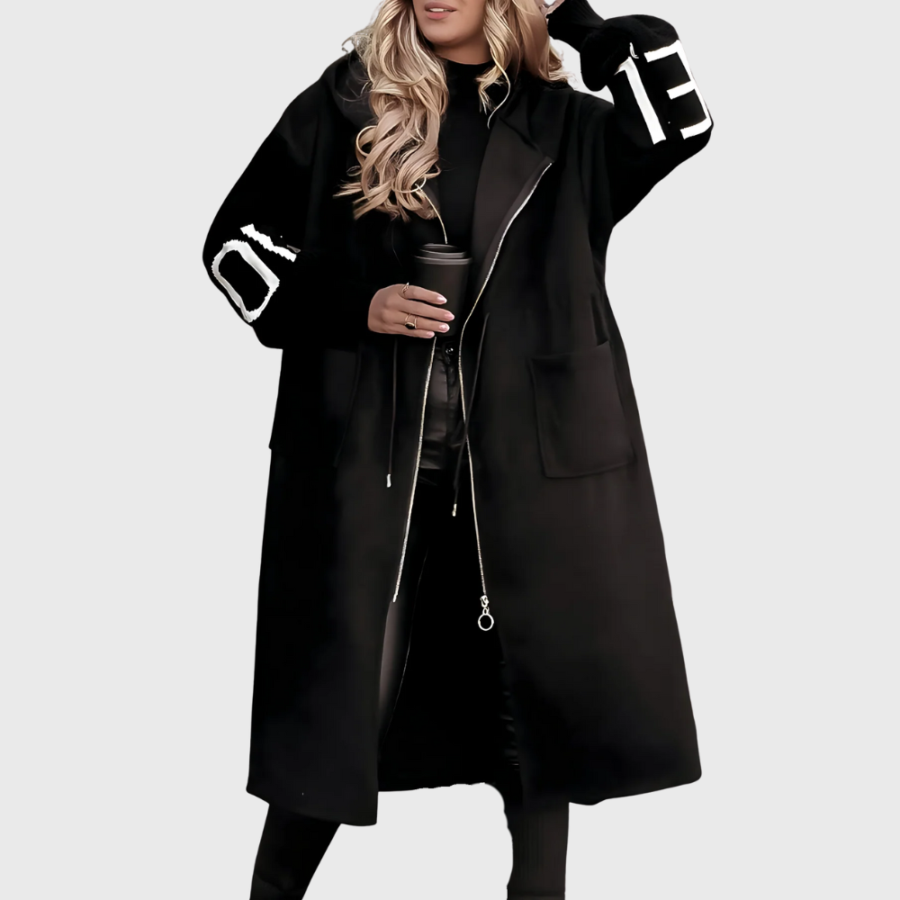 Johanna | Dames Lange Modieuze Jas | Met Geribbelde Mouwen