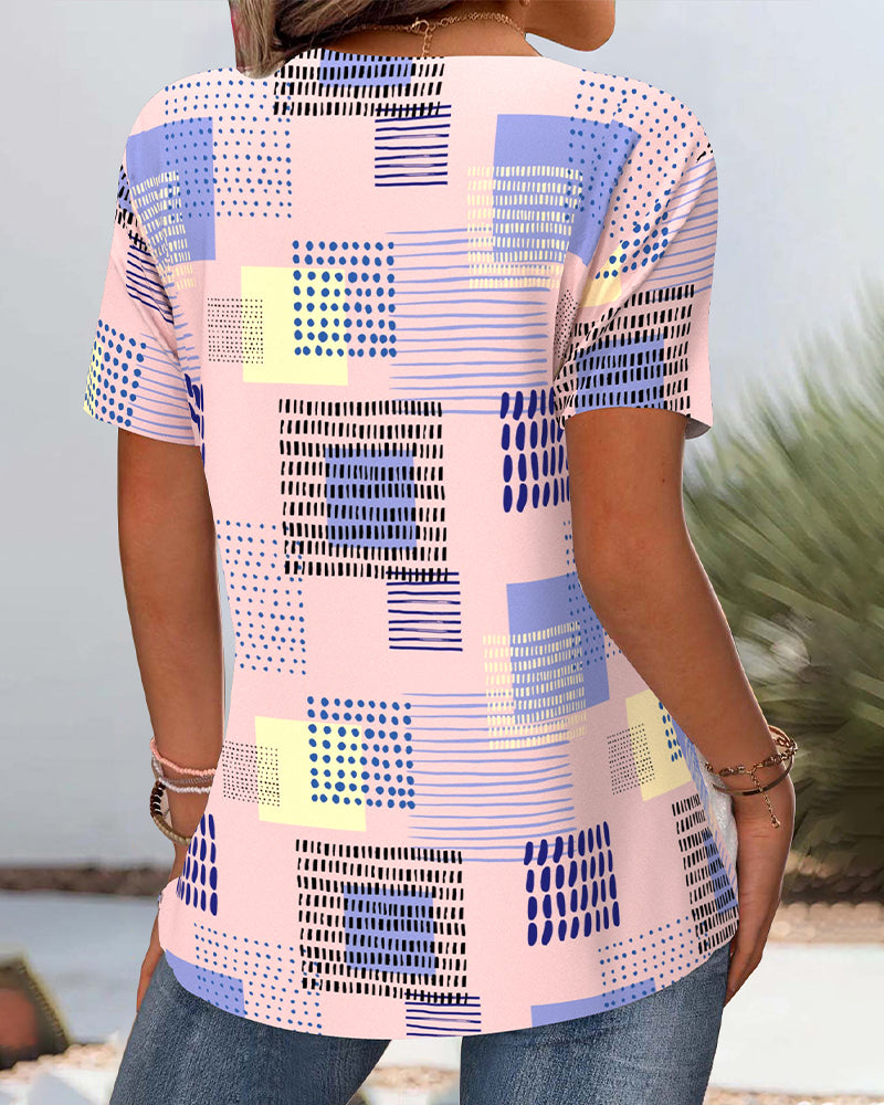 T-shirt met uitsparing, V-hals, bedrukt casual