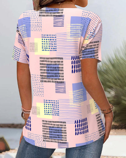 T-shirt met uitsparing, V-hals, bedrukt casual