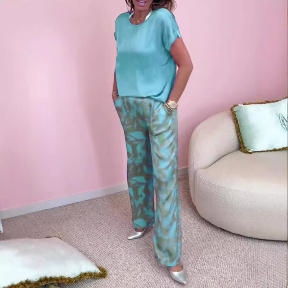 2-delige set met top met print en wijde broek