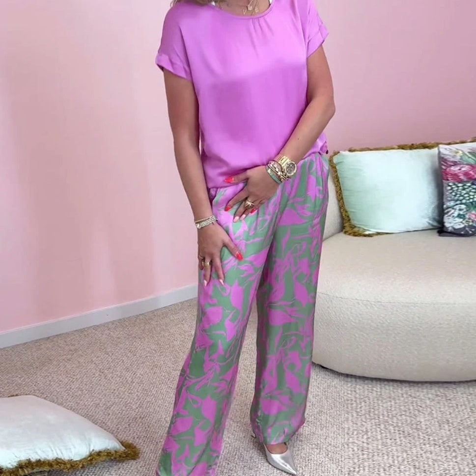 2-delige set met top met print en wijde broek