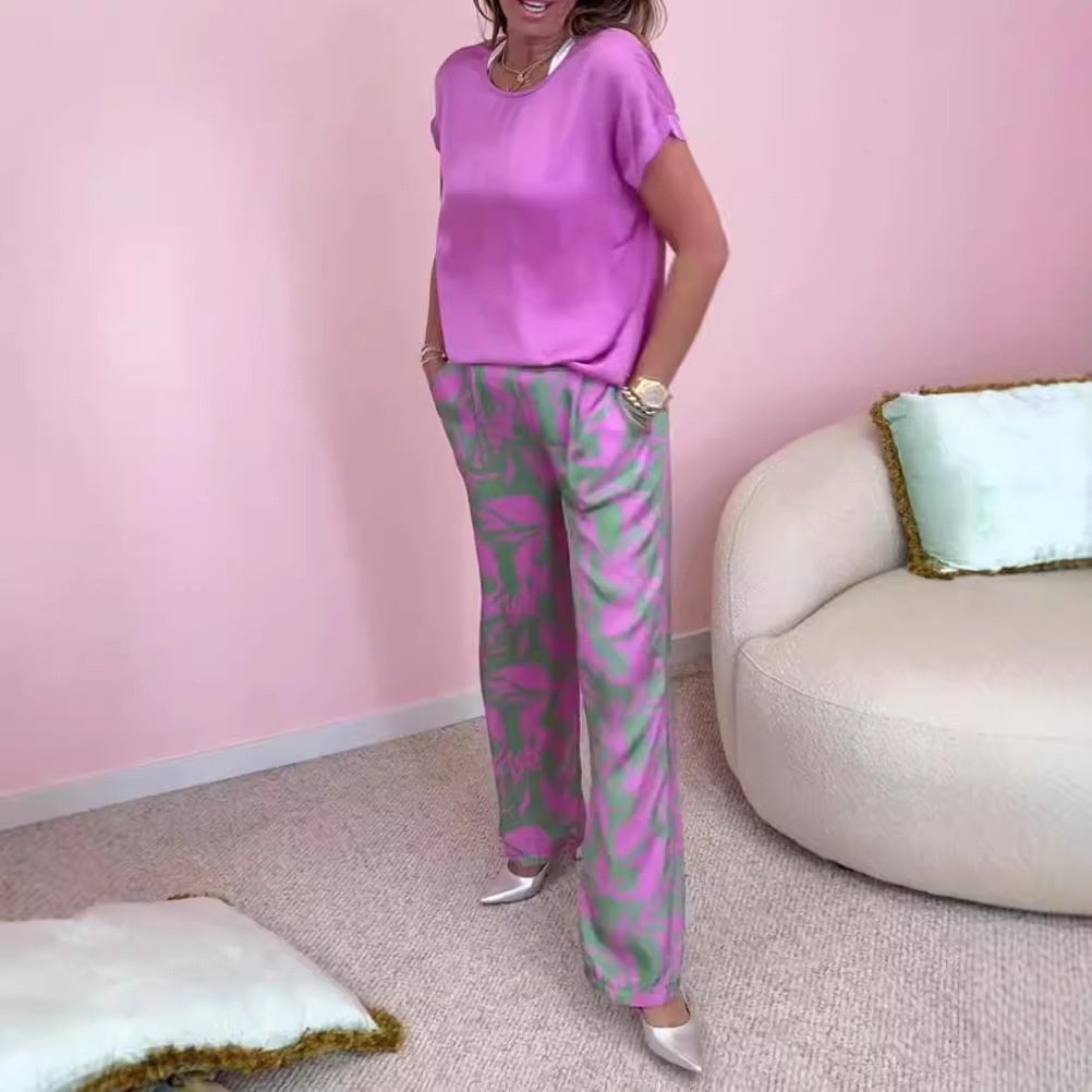 2-delige set met top met print en wijde broek