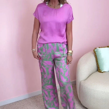 2-delige set met top met print en wijde broek