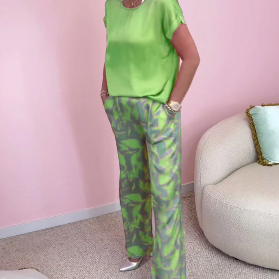 2-delige set met top met print en wijde broek