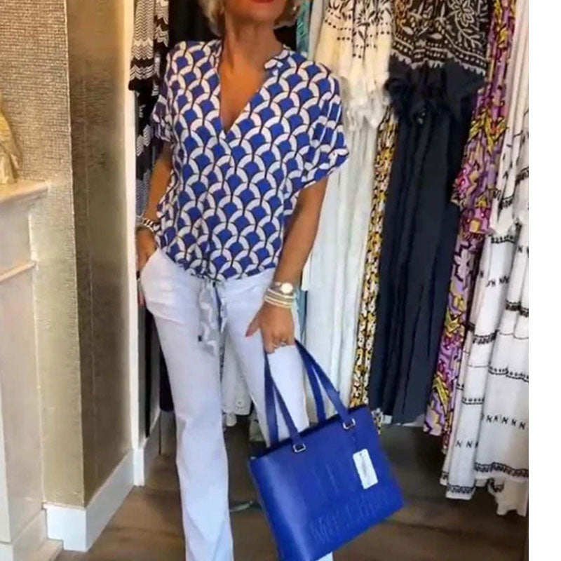 Korte mouwen, casual top met V-hals