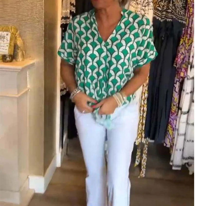 Korte mouwen, casual top met V-hals