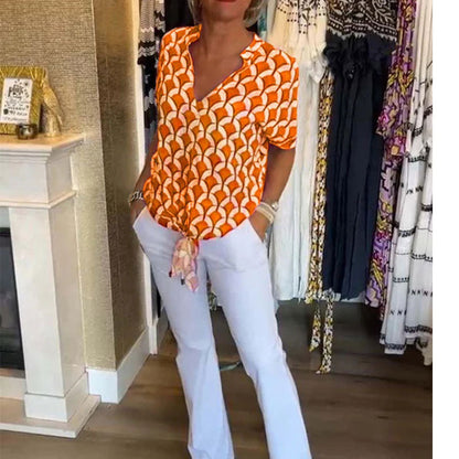 Korte mouwen, casual top met V-hals