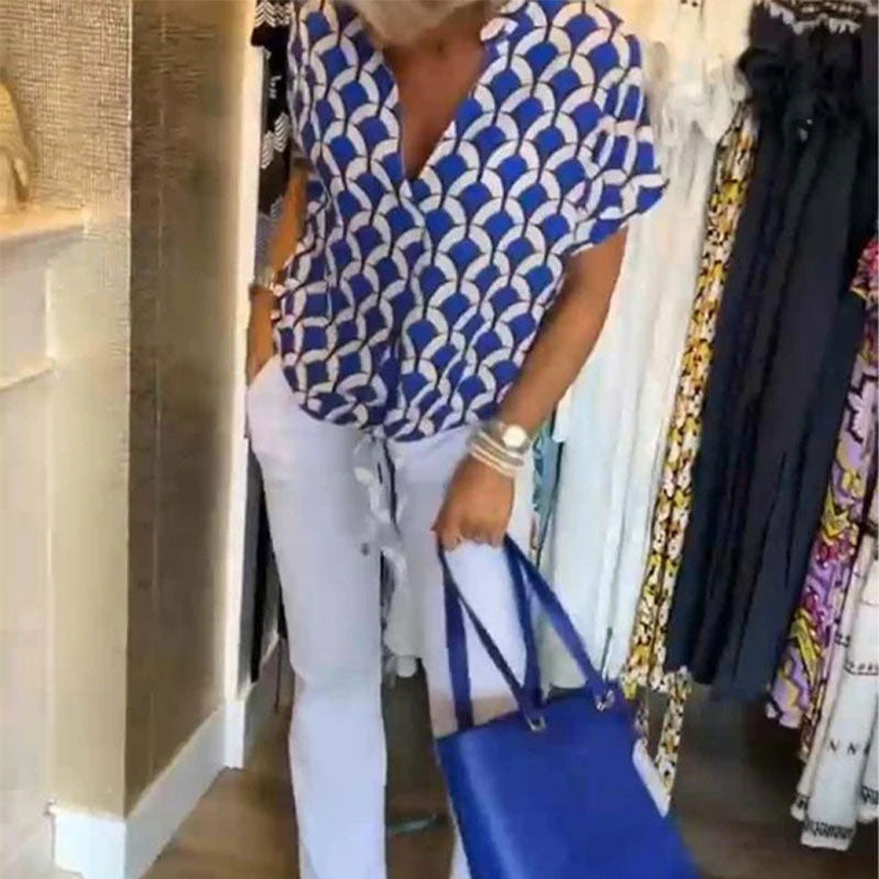 Korte mouwen, casual top met V-hals