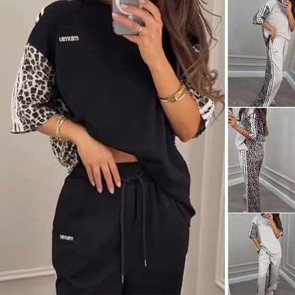 Sweatshirt met luipaardprint en patchwork