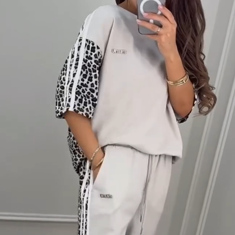 Sweatshirt met luipaardprint en patchwork