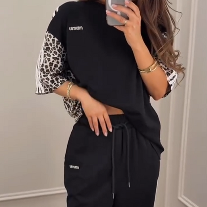 Sweatshirt met luipaardprint en patchwork