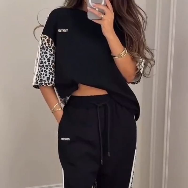 Sweatshirt met luipaardprint en patchwork